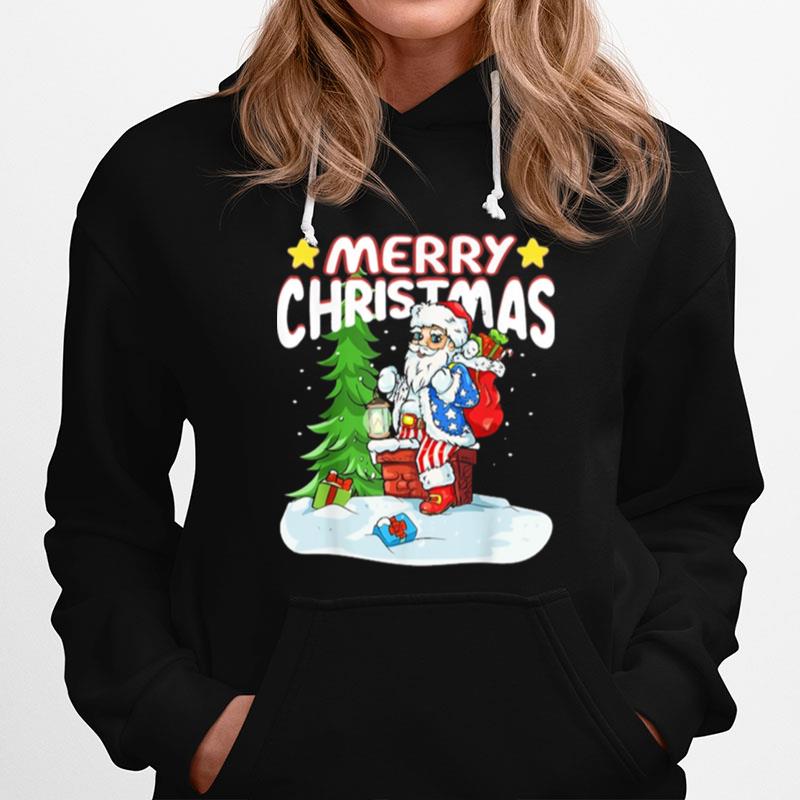 Patriotic American Flag Santa Claus Chimney Christmas Hoodie