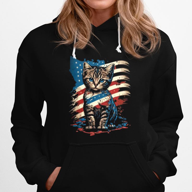 Patriotic Cat Usa Flag Hoodie