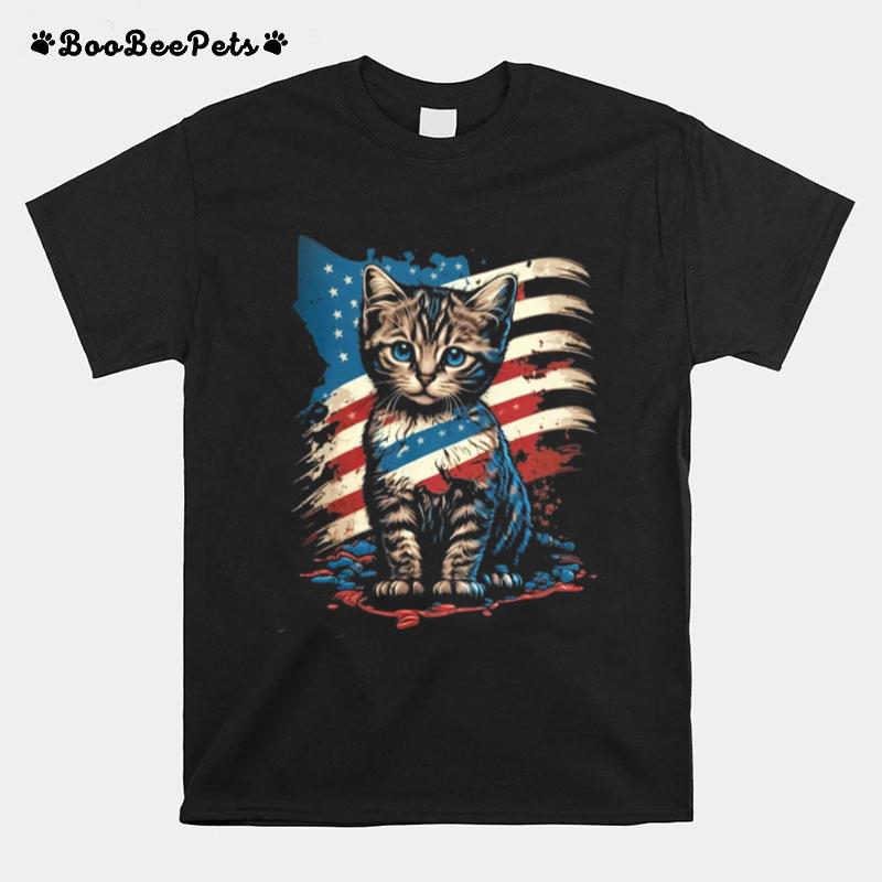 Patriotic Cat Usa Flag T-Shirt