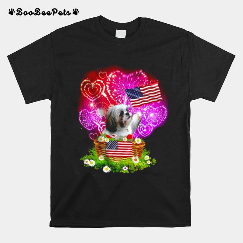 Patriotic Shih Tzu Dog American Flag T-Shirt