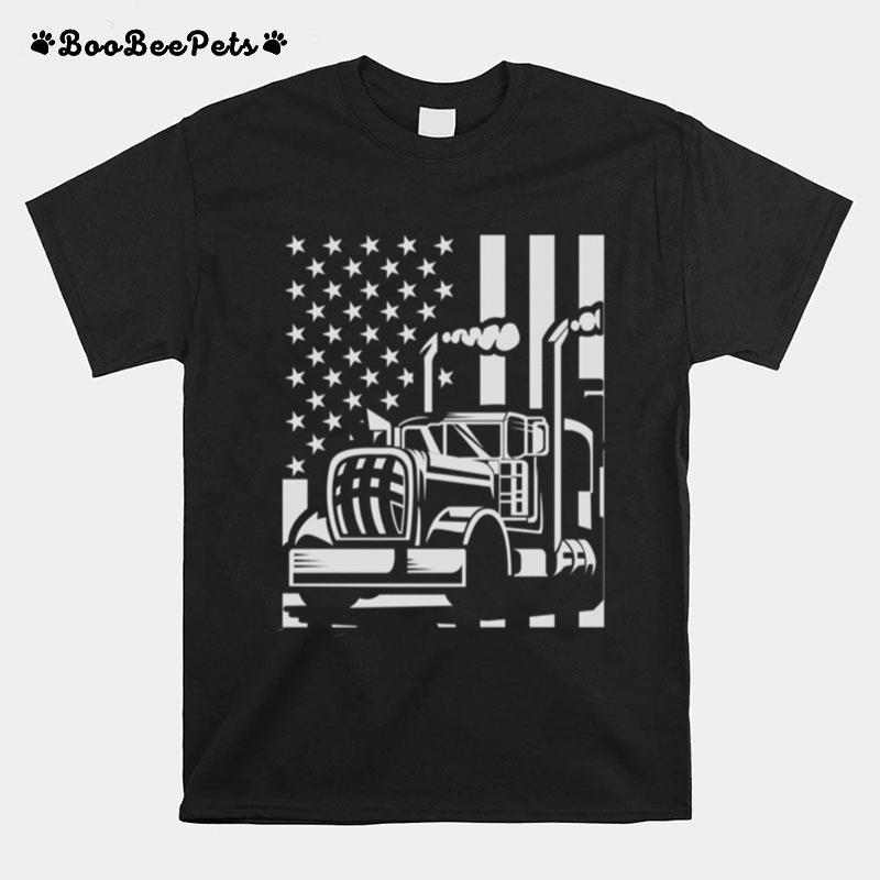 Patriotic Truck Driver Trucker 18 Wheeler American Flag T-Shirt