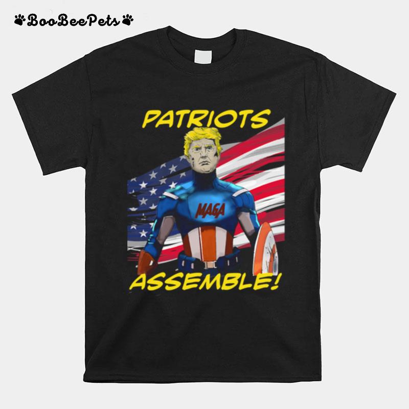 Patriots Assemble Donald Trump Maga American Flag T-Shirt