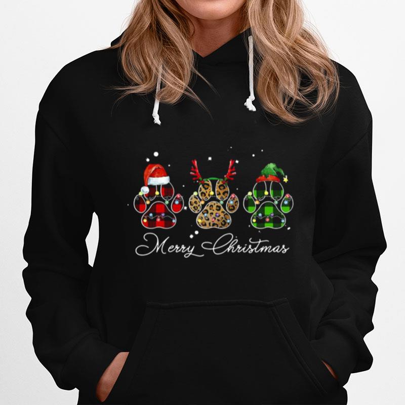 Paw Dog Santa Reindeer Elf Merry Christmas Light Hoodie