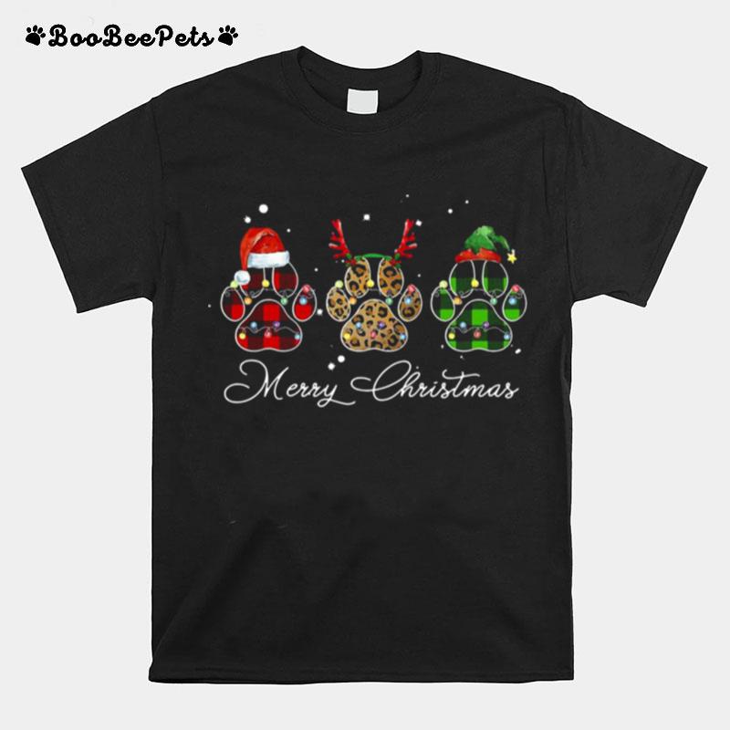 Paw Dog Santa Reindeer Elf Merry Christmas Light T-Shirt