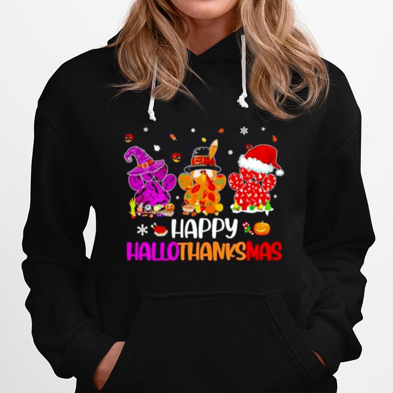 Paw Prints Happy Hallothanksmas Halloween Thanksgiving Christmas Dog Happy Halloween 2022 Hoodie