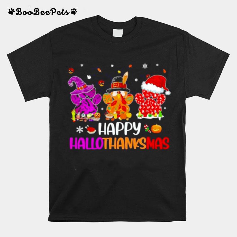 Paw Prints Happy Hallothanksmas Halloween Thanksgiving Christmas Dog Happy Halloween 2022 T-Shirt