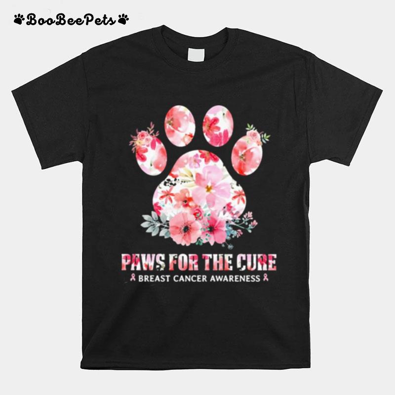 Paws For The Cure Breast Cancer Awareness Floral T-Shirt