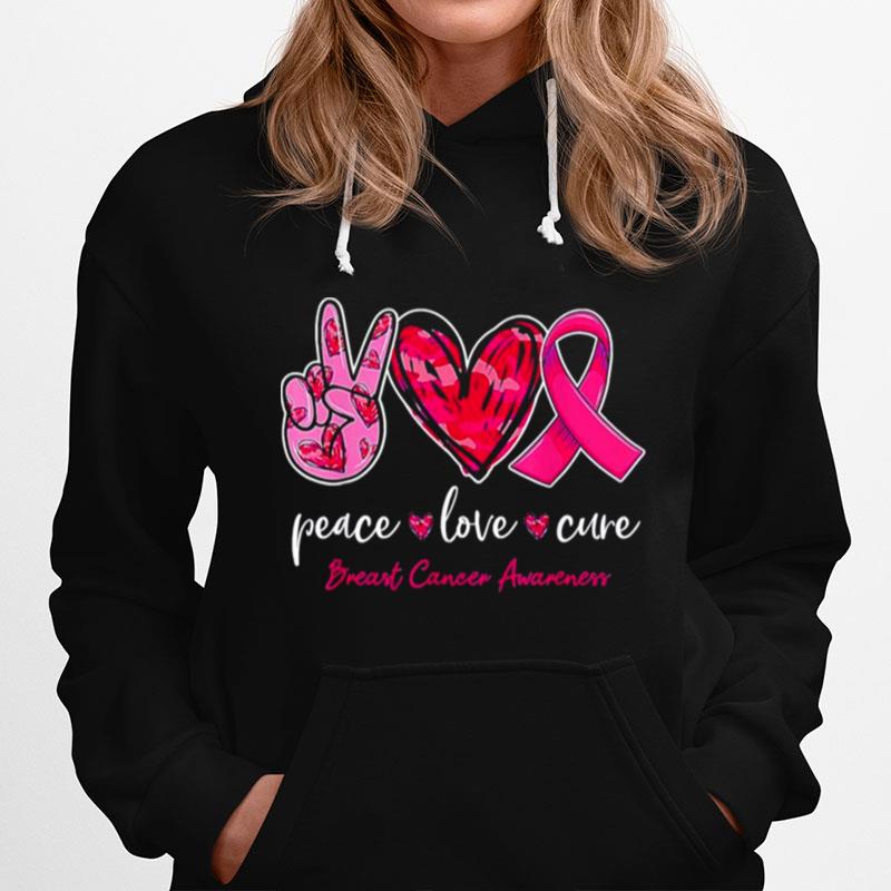 Peace Love Cure Pink Ribbon Cancer Breast Awareness Month Hoodie