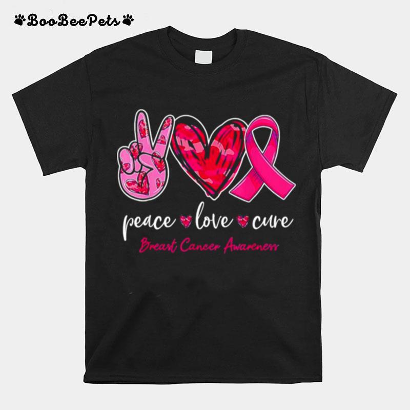 Peace Love Cure Pink Ribbon Cancer Breast Awareness Month T-Shirt
