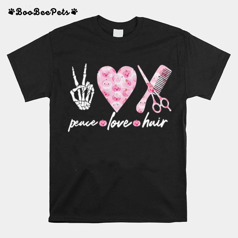 Peace Love Hair Pumpkin Pink Breast Cancer Awareness T-Shirt