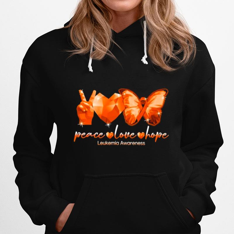 Peace Love Hope Butterfly Leukemia Awareness Orange Hoodie