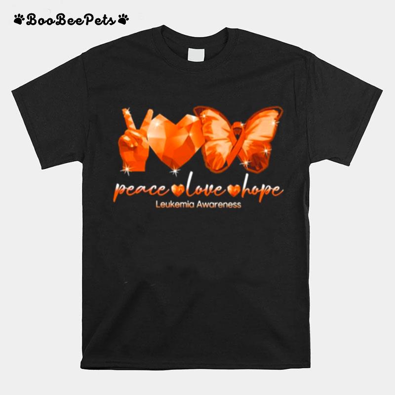 Peace Love Hope Butterfly Leukemia Awareness Orange T-Shirt