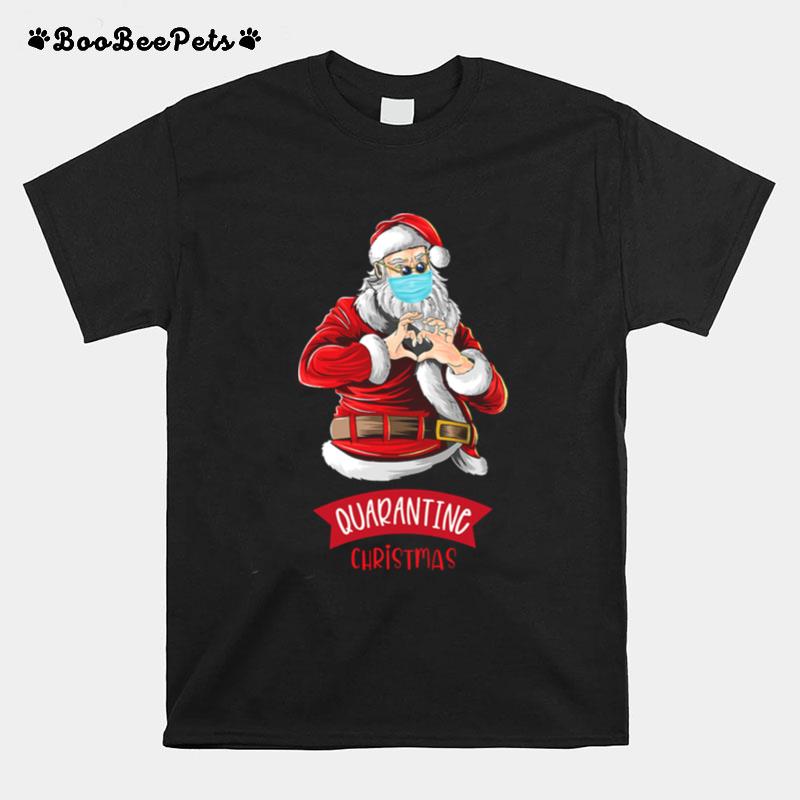 Peace Love Quarantine Christmas Santa Face Mask Xmas T-Shirt