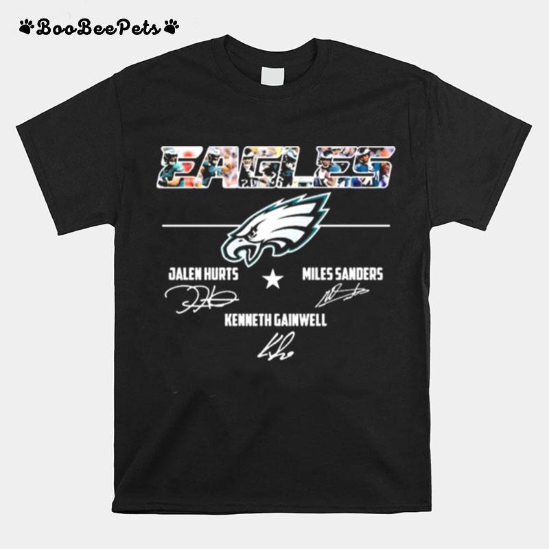 Philadelphia Eagles Jalen Hurts Miles Sanders And Kenneth Gainwell Signatures T-Shirt