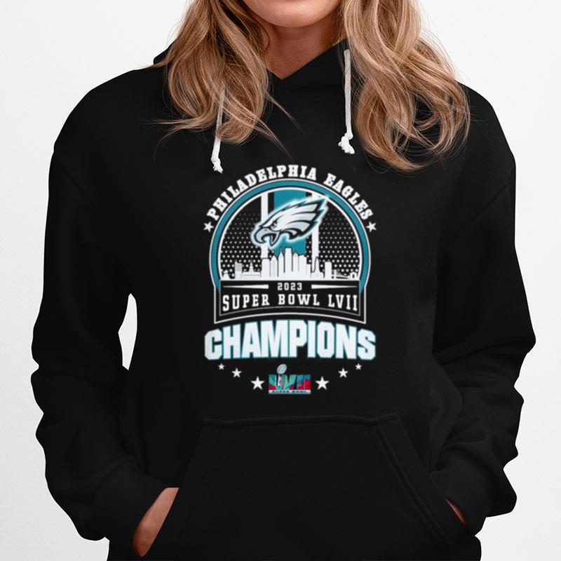 Philadelphia Eagles Super Bowl Lvii 2023 Champions Matchup Skyline Hoodie