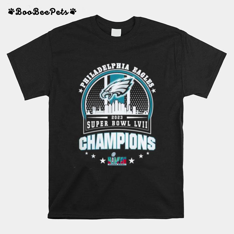 Philadelphia Eagles Super Bowl Lvii 2023 Champions Matchup Skyline T-Shirt