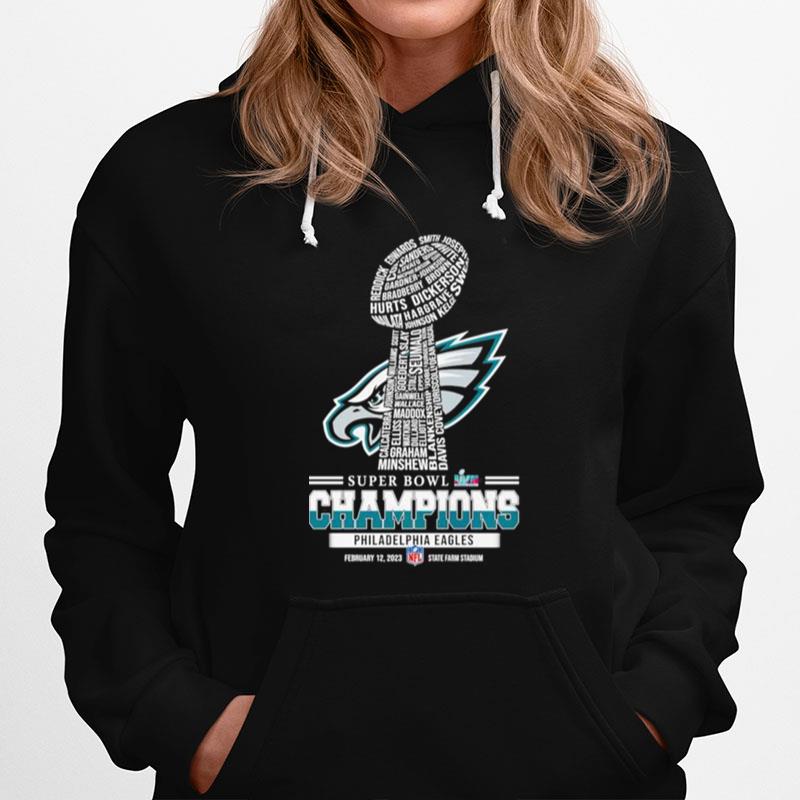 Philadelphia Eagles Super Bowl Lvii 2023 Champions Players Names Trophy Hoodie