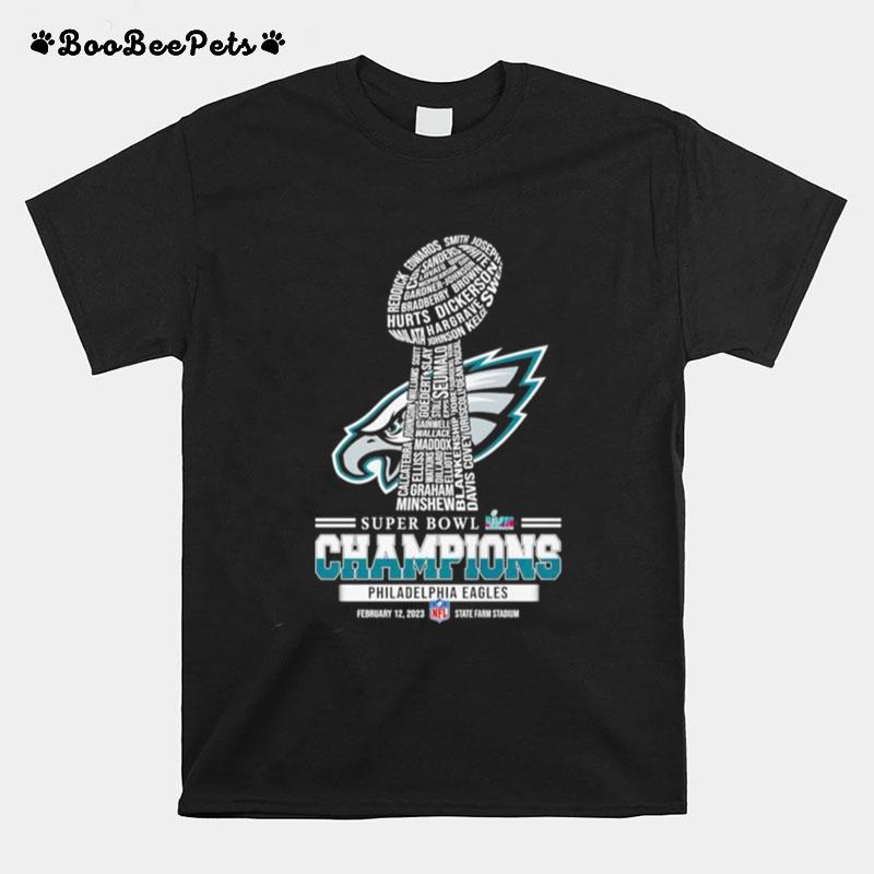 Philadelphia Eagles Super Bowl Lvii 2023 Champions Players Names Trophy T-Shirt