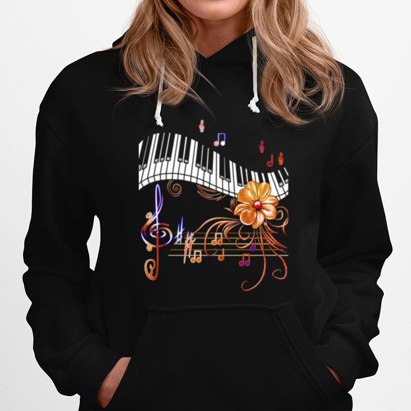 Piano Musically Keyboard Gold Flower Hoodie