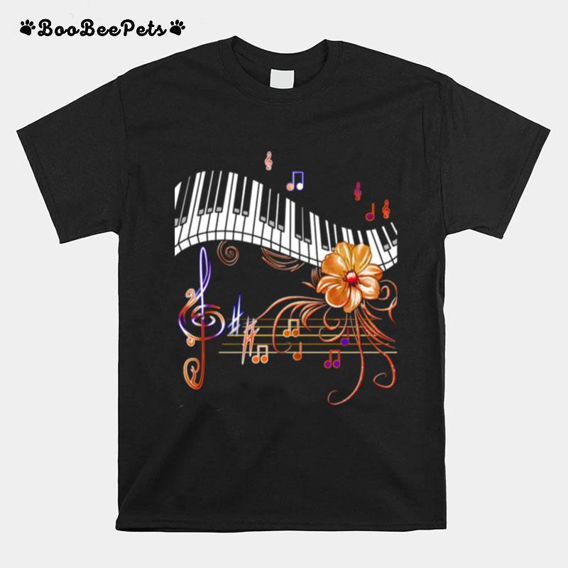 Piano Musically Keyboard Gold Flower T-Shirt