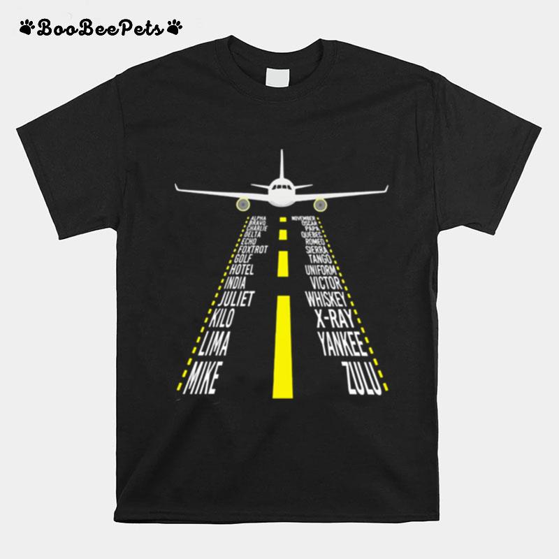 Pilot Phonetic Alphabet Airplane Alpha Bravo Charlie Delta Echo Foxtrot T-Shirt