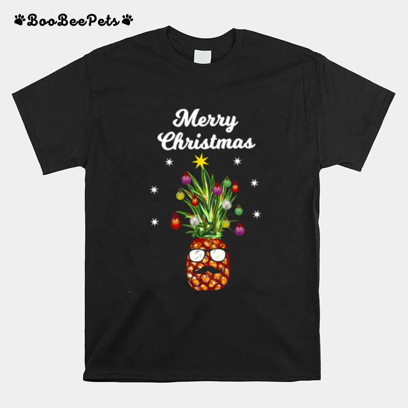Pineapple Tree Merry Christmas Santa Claus Reindeer T-Shirt