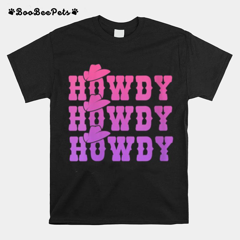 Pink Howdy Cow Girl Distressed Western Country Rodeo T-Shirt