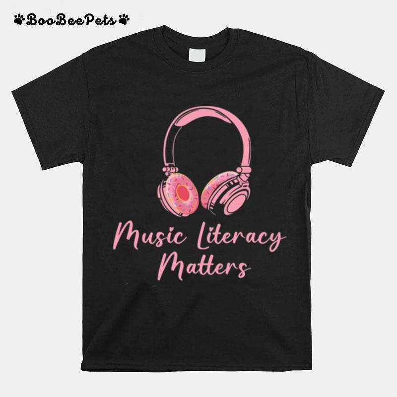 Pinky Donut Headphone Music Literacy Matters T-Shirt
