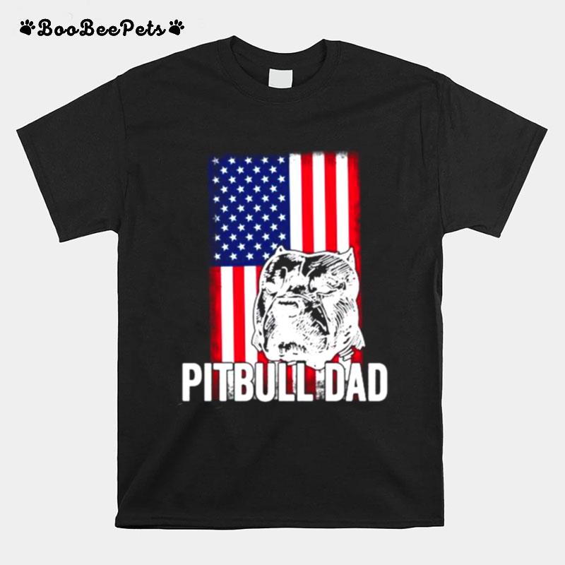 Pitbull Dad American Flag T-Shirt