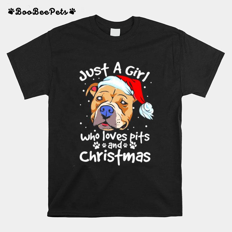 Pitbull Just A Girl Who Loves Pets And Christmas T-Shirt