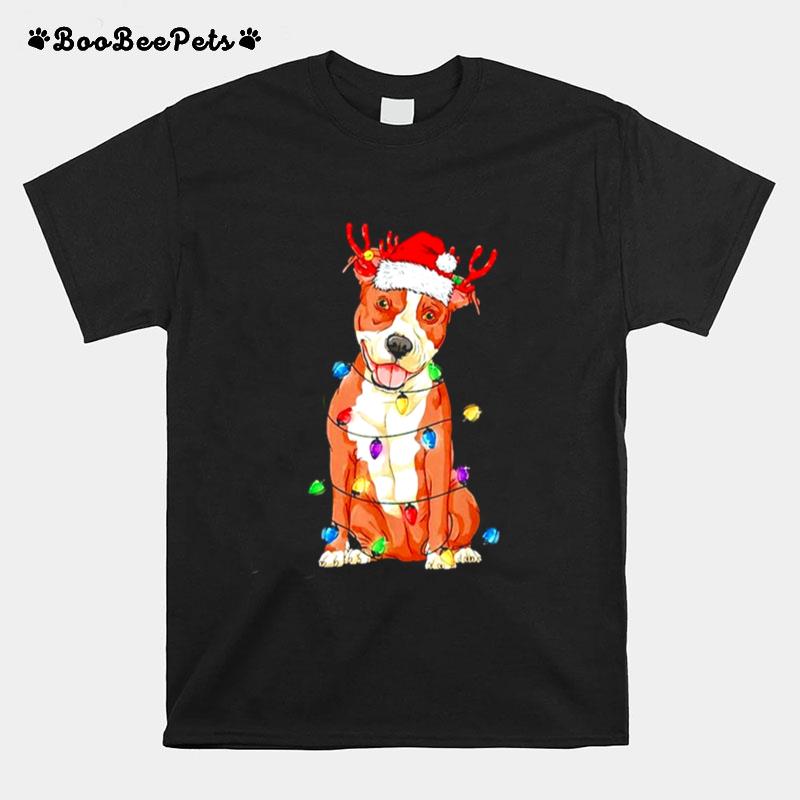Pitbull Santa Christmas Light T-Shirt