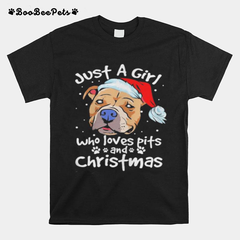 Pitbull Santa Just A Girl Who Loves Pets And Christmas T-Shirt