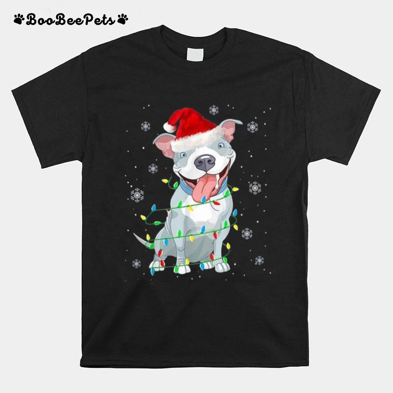 Pitbull Santa Light Merry Christmas T-Shirt