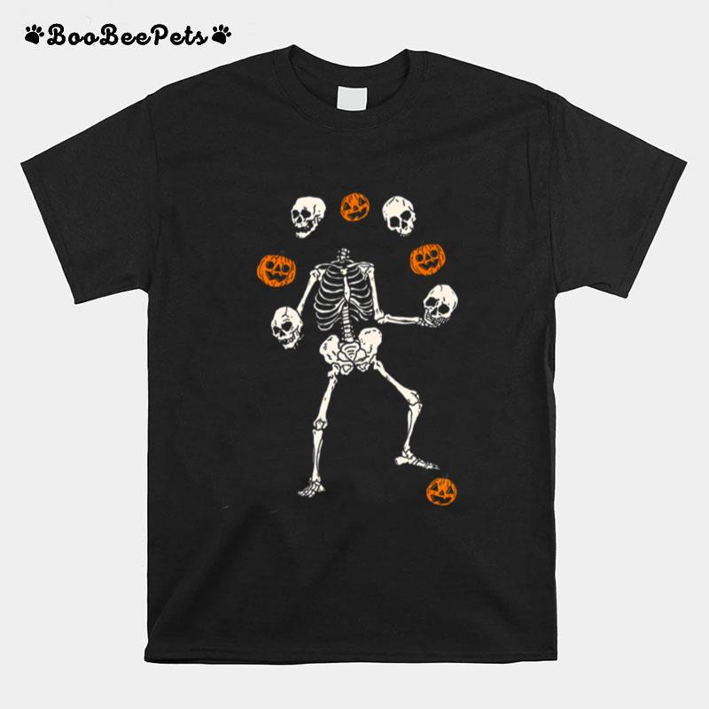 Play With Me Stay Spooky Juggling Skeleton Pumpkins And Skeleton Halloween T-Shirt