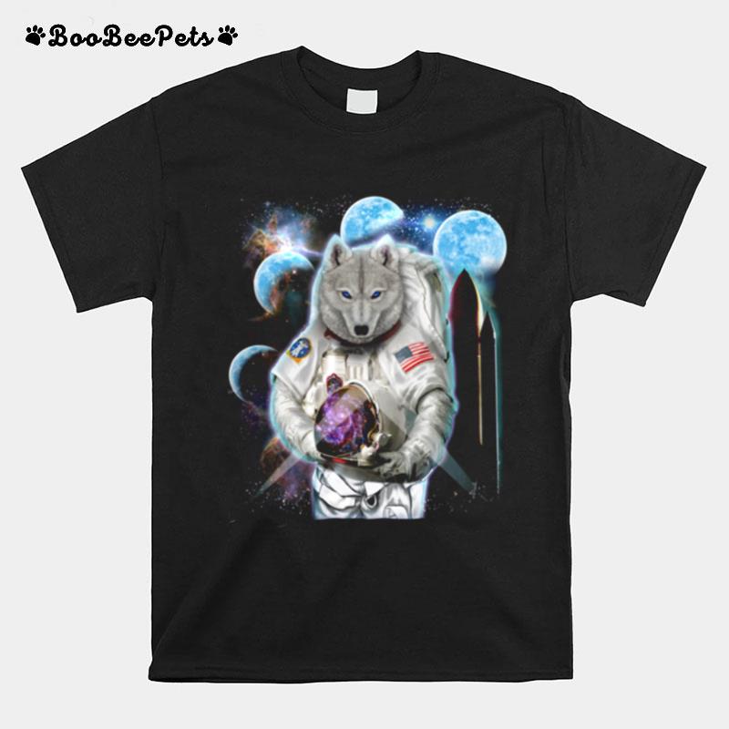 Polar Wolf As Astronaut Explore Space And Galaxy T-Shirt