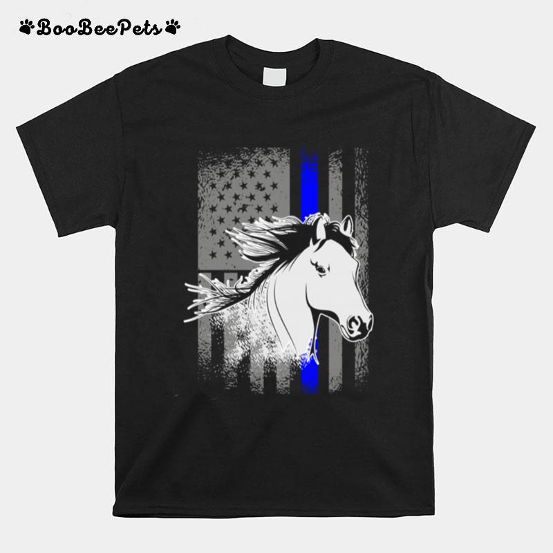 Police Horse Mounted Patrol American Flag T-Shirt