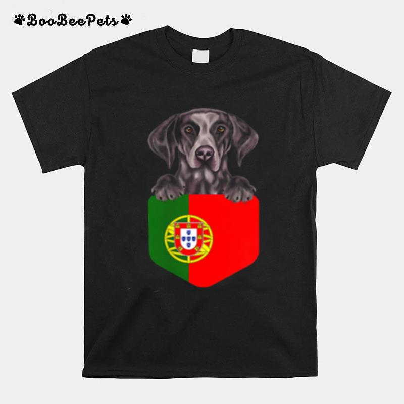 Portugal Flag German Shorthaired Pointer Dog In Pocket T-Shirt