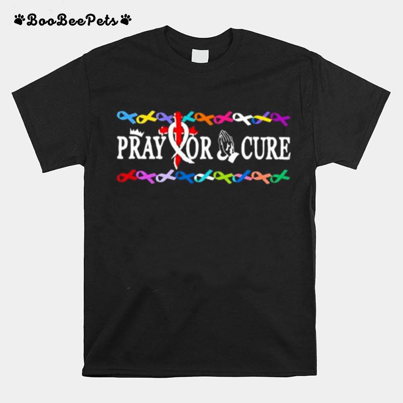 Pray For A Cure Ribbon Breast Cancer T-Shirt