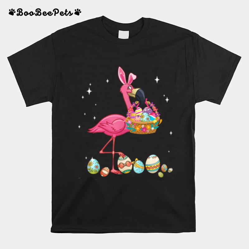 Pretty Easter Flamingo With Easter Basket T-Shirt