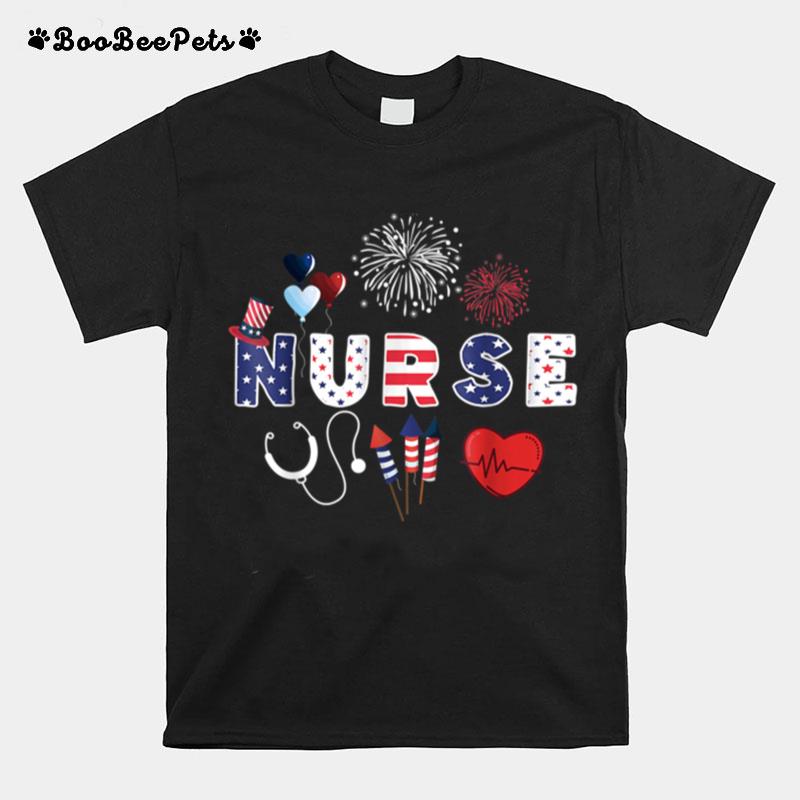 Pride Nurse Usa Flag Stethoscope Patriotic Nurse 4Th Of July T B09Zp631Zl T-Shirt