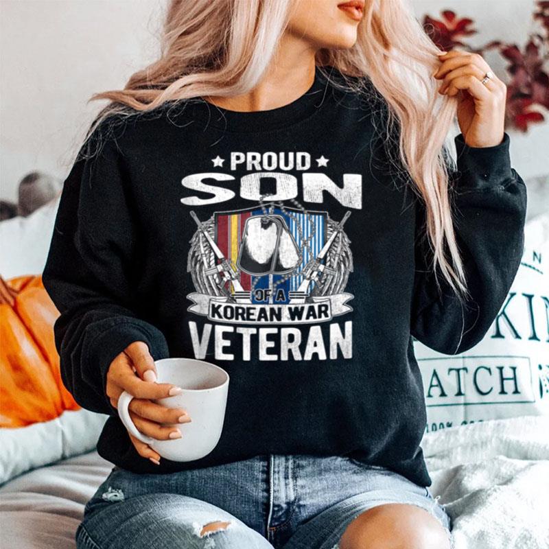 Proud Son Of A Korean War Veteran Dog Tags Military Family Sweater