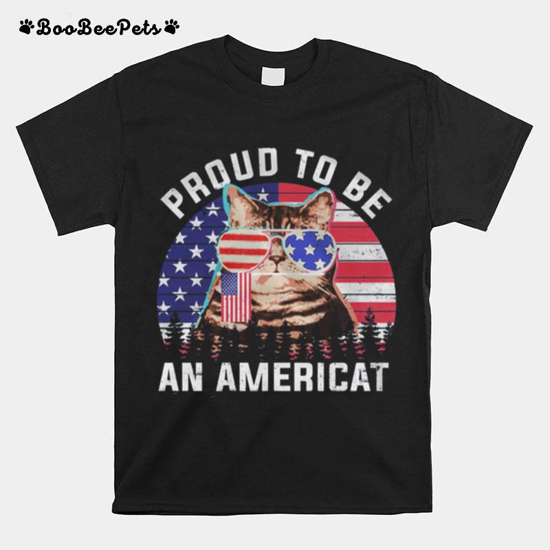 Proud To Be An Americat Cat American Flag T-Shirt