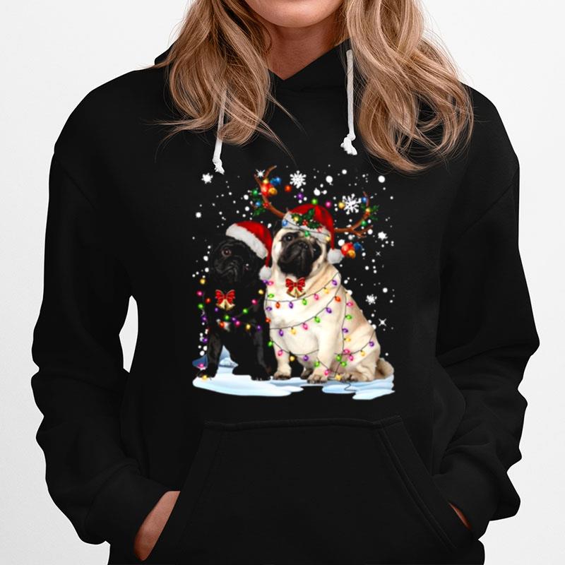 Pug Santa Reindeer Merry Christmas Light Hoodie