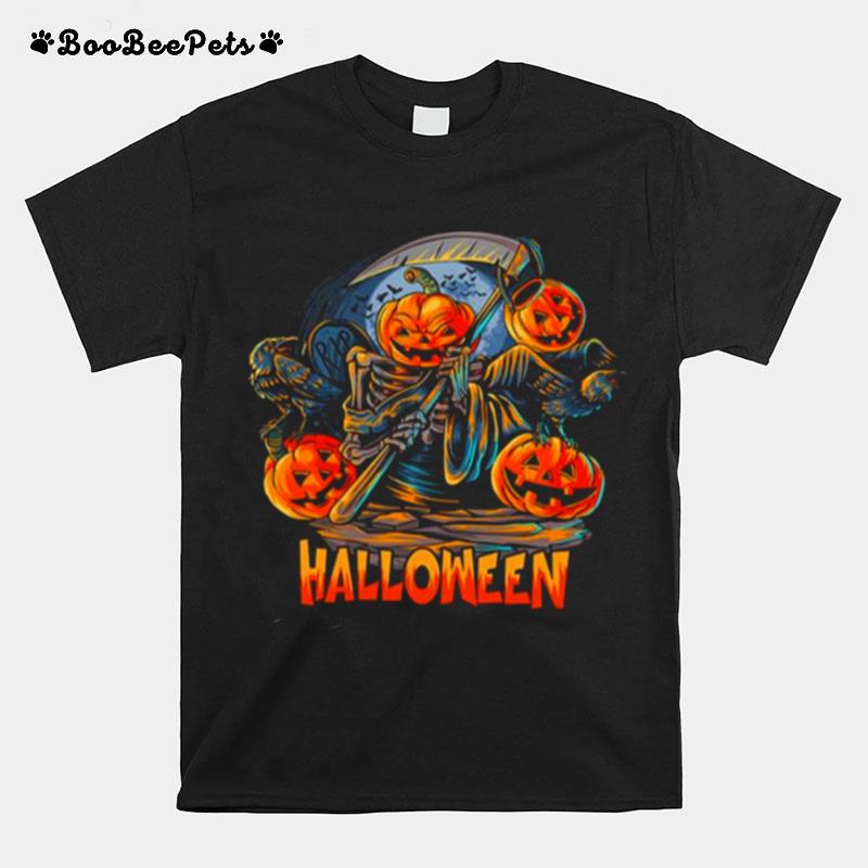 Pumpkin Skeleton Monster Halloween T-Shirt