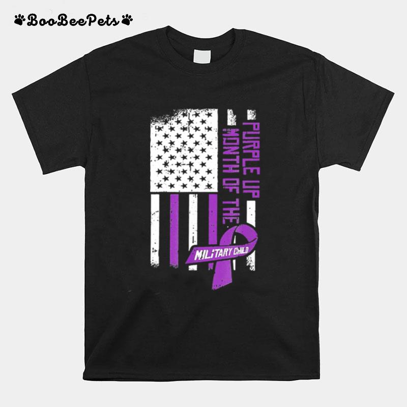 Purple Up Month Of The Military Child American Flag T-Shirt