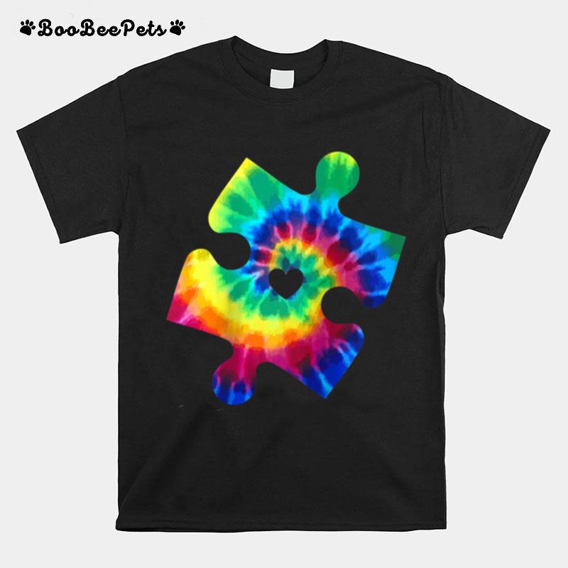 Puzzle Tie Dye Heart Autism Awareness Day Autistic Pride T-Shirt