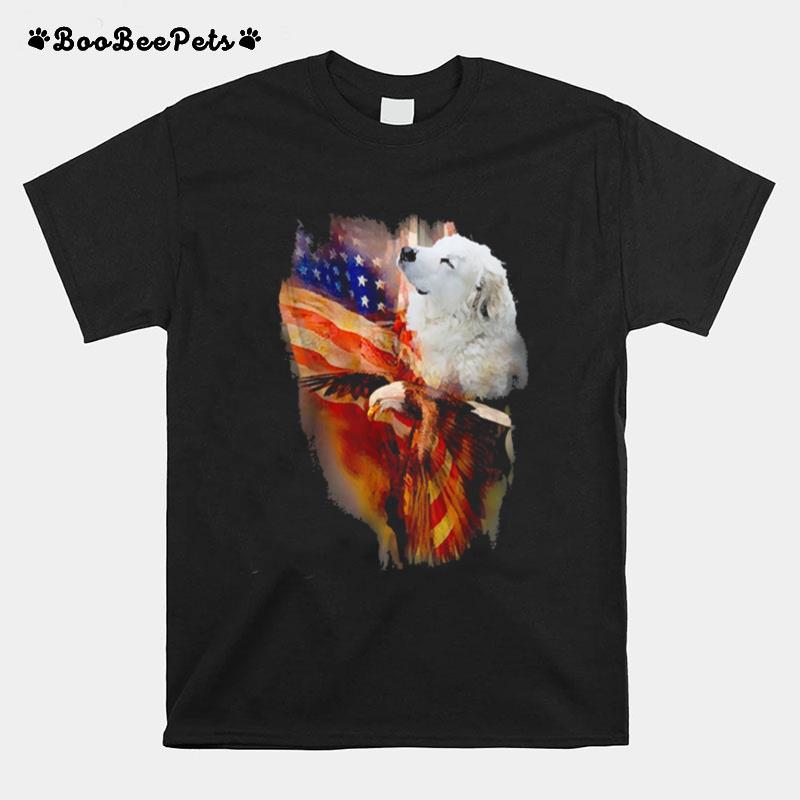 Pyrenees And Eagle American Flag T-Shirt