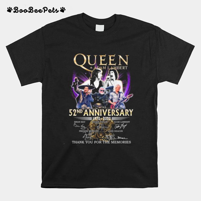 Queen Adam Lambert 52Nd Anniversary 1970 2022 Thank You For The Memories Signatures T-Shirt