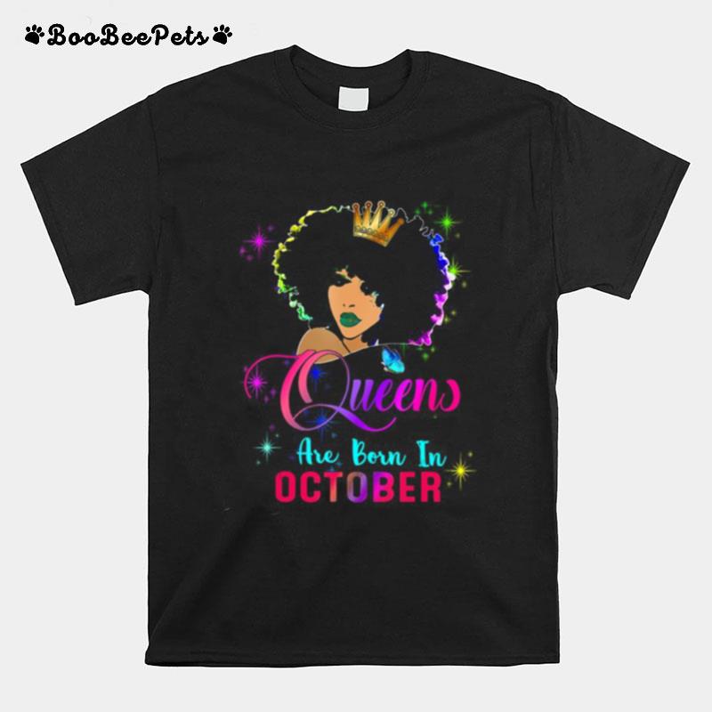 Queens Born October Black Girl Virgo Libra Birthday T-Shirt
