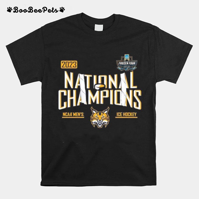 Quinnipiac Bobcats 2023 Ncaa Mens Ice Hockey National Champions Lace Up T-Shirt